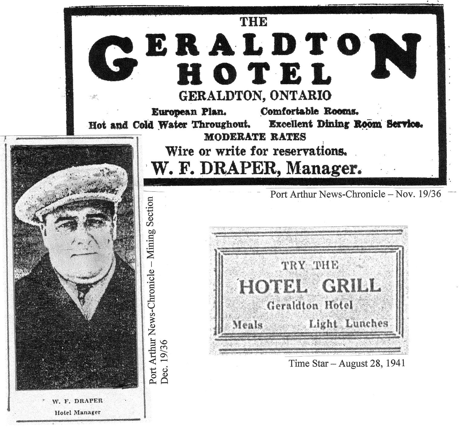 Geraldton Hotel, advertisements