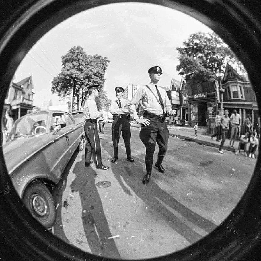 Police on Baldwin Street, Toronto, 1969.