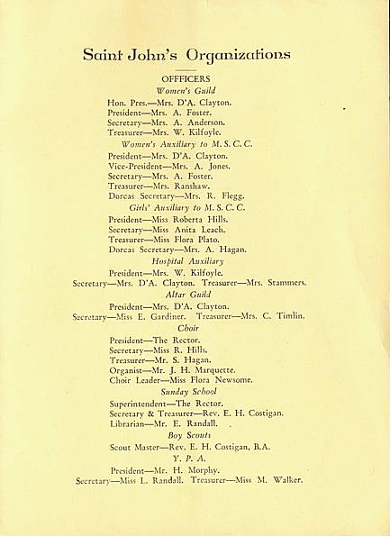 Inside back cover of Saint John's Church, Smiths Falls, 1929 Annual Report.