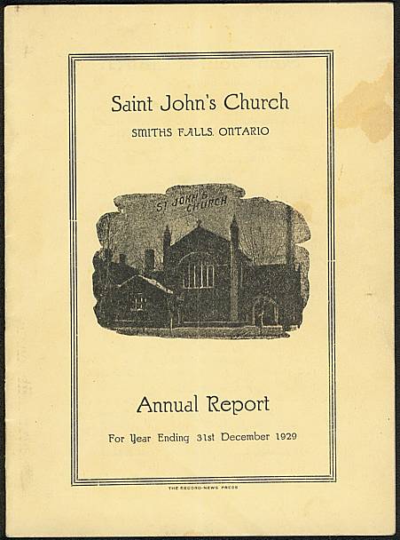 Cover of Saint John's Church, Smiths Falls, 1929 Annual Report.
