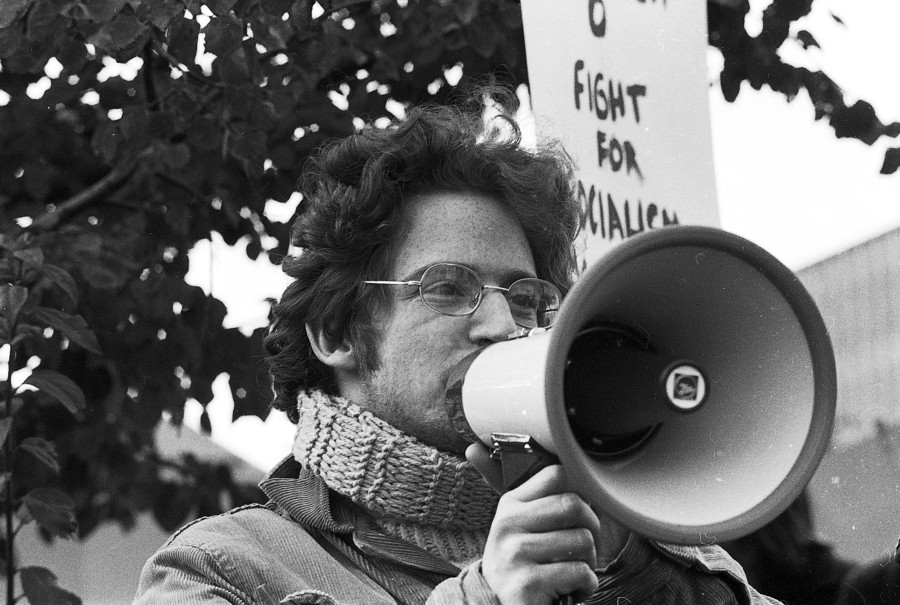 Speaker at anti-War Measures Act demonstration, Toronto.