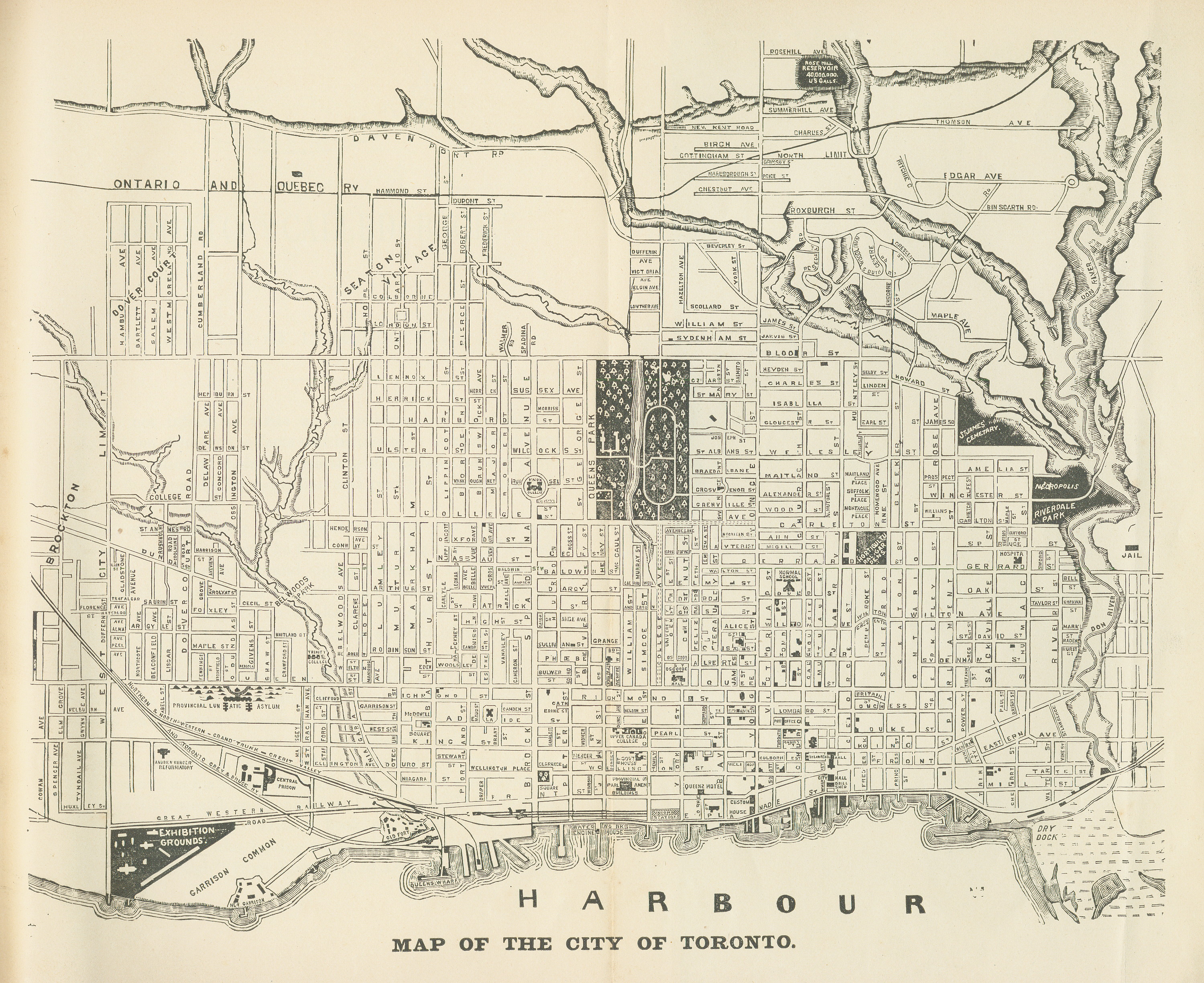 Pre-1886 map of Toronto, Ontario, Canada.